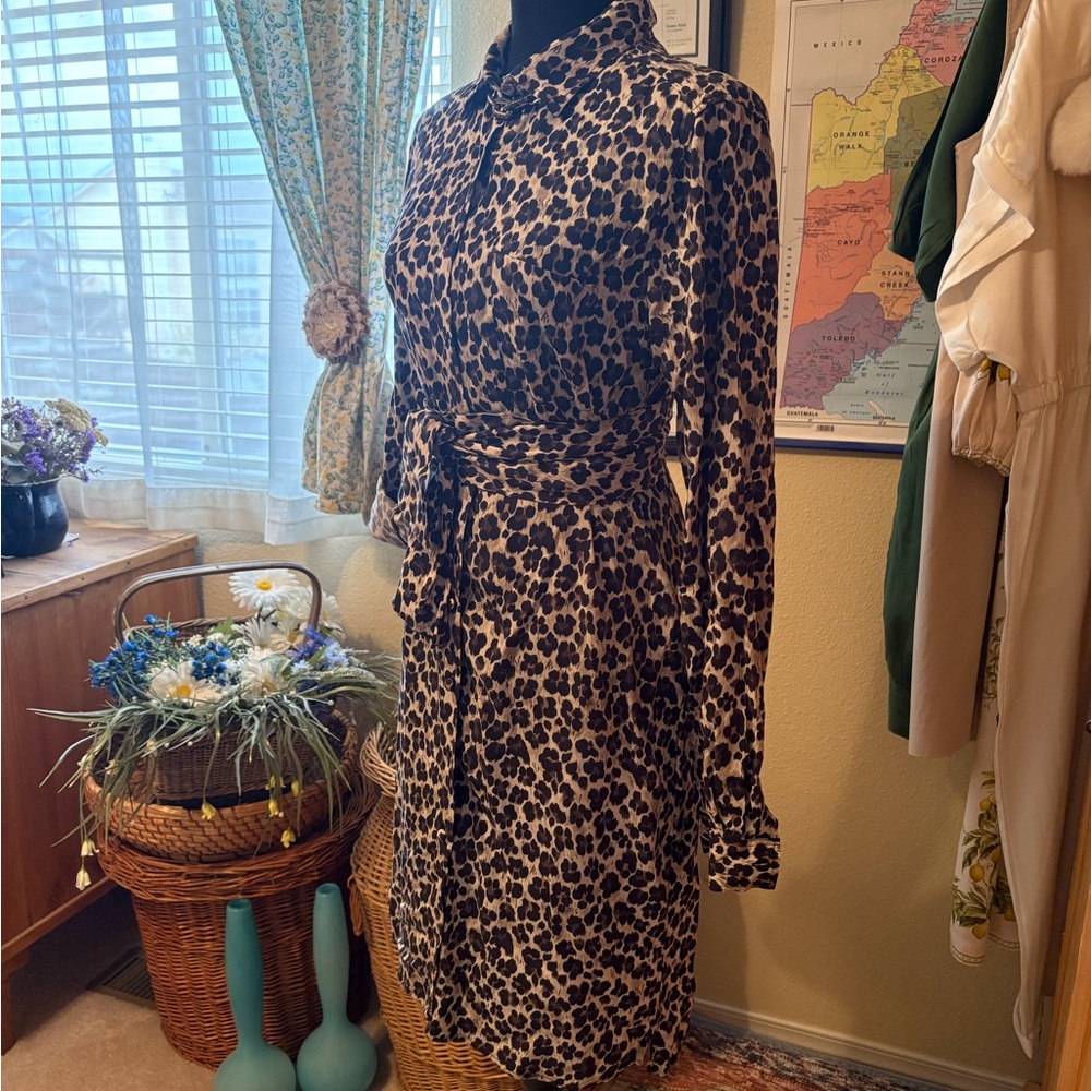 Tan and Black Long Sleeve Wrap Shirt Dress